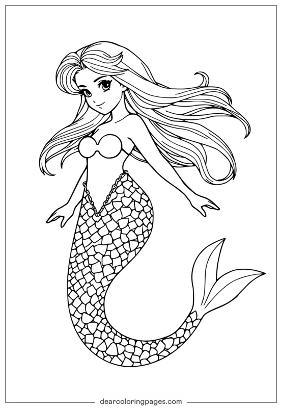 Beautiful ermaid with intricate scales and flowing hair