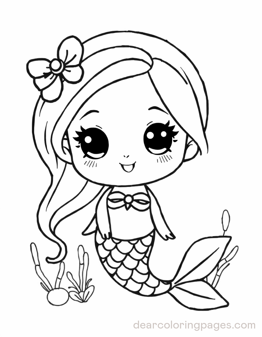 Sereia Desenho para Colorir - Sereia Kawaii