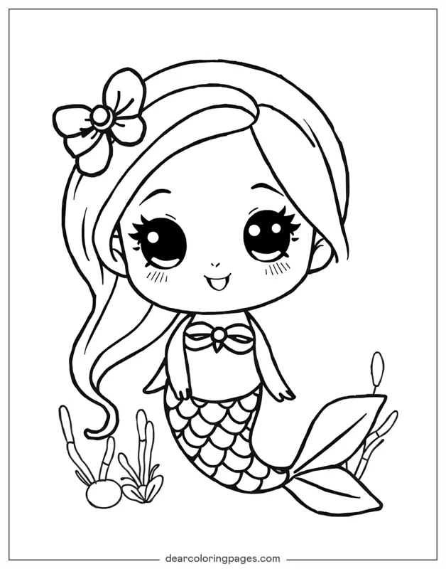 Sereia Desenho para Colorir - Sereia Kawaii