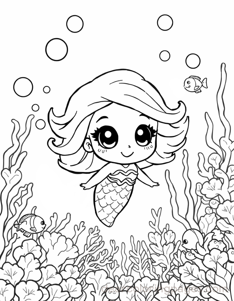 Sereia Desenho para Colorir - Sereia Chibi