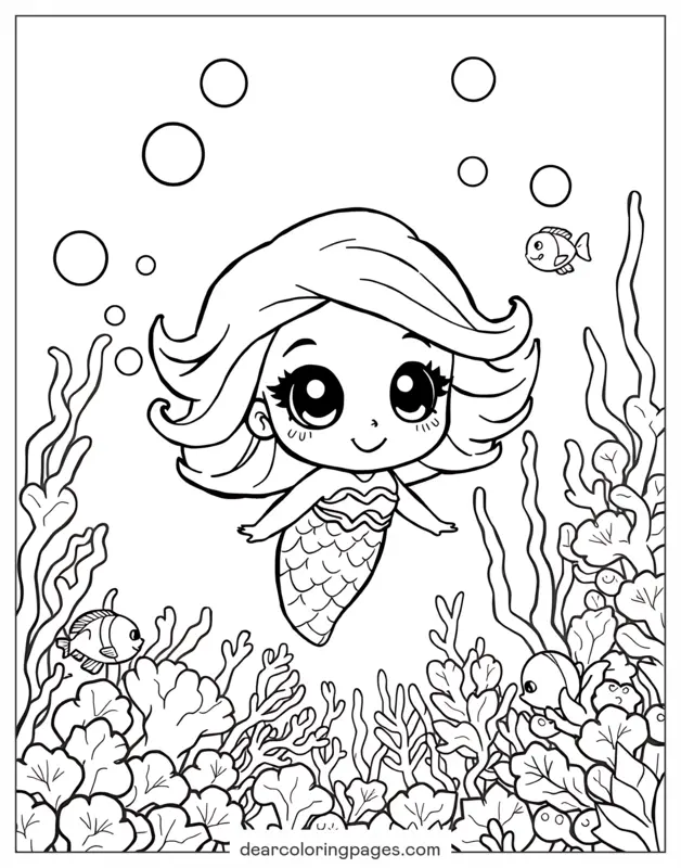 Sereia Desenho para Colorir - Sereia Chibi