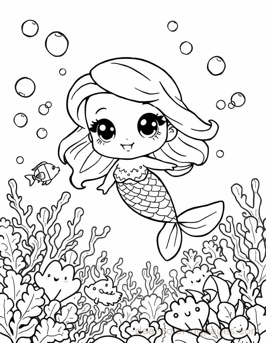 Sereia Desenho para Colorir - Sereia Chibi Adorável