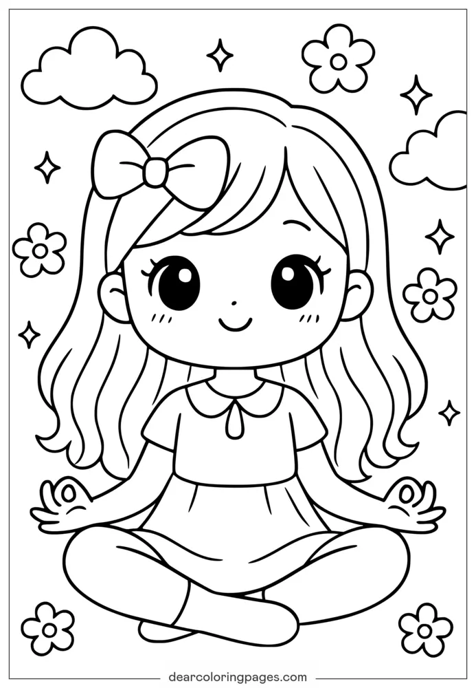 귀여운 마음챙김 색칠하기 그림 – 명상하는 소녀