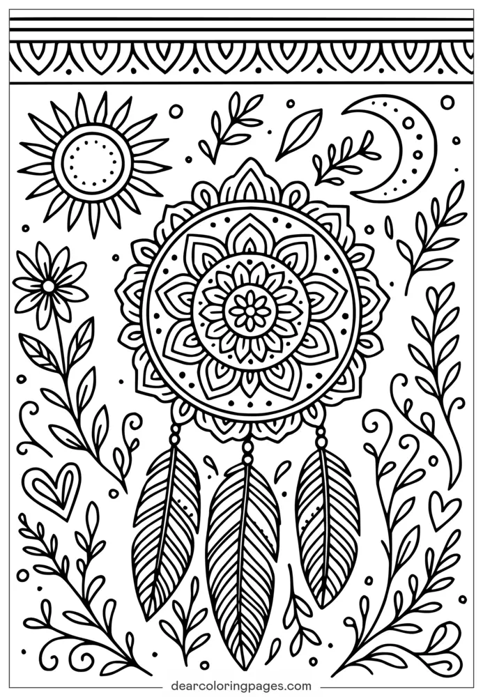 보헤미안 드림캐쳐 마음챙김 색칠하기 그림