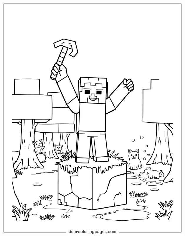 Minecraft Ausmalbild - Minecraft Waldabenteuer
