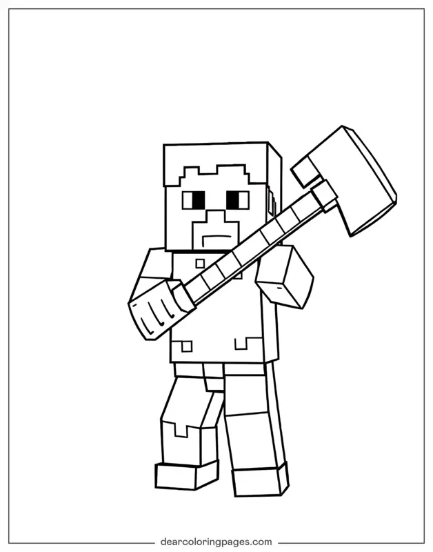 Minecraft Ausmalbild - Minecraft Steve mit Axt