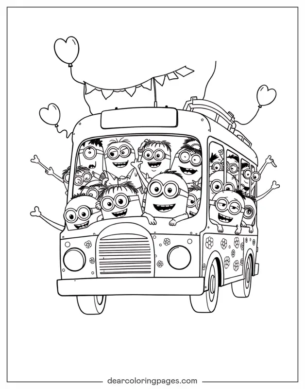 Bus Coloring Page - Bus Packed With Minions