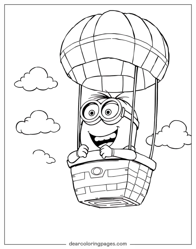 Minion Dibujo para Colorear - Minion en globo aerostático