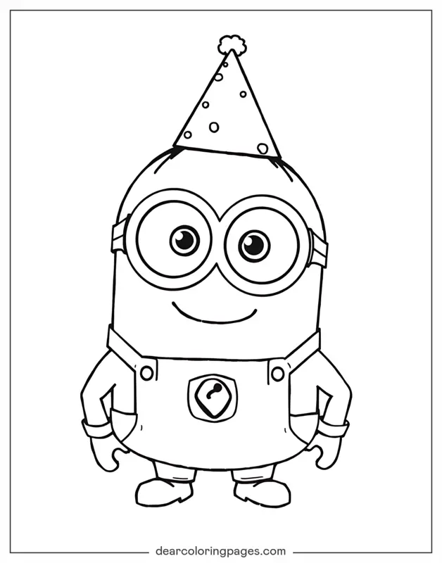 Minion Dibujo para Colorear - Minion con gorra de fiesta
