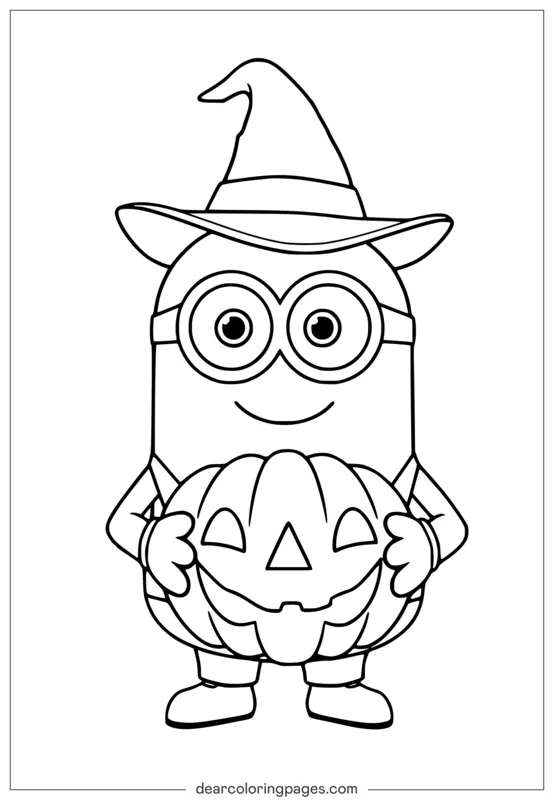 Minion Dibujo para Colorear - Dibujo para Colorear Minion de Halloween Con Calabaza Jack O'Lantern
