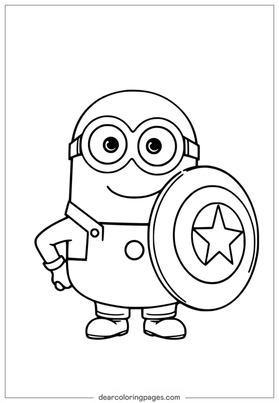 Minion Dibujo para Colorear - Dibujo para Colorear de Minion Lindos Con el Escudo de Capitán América