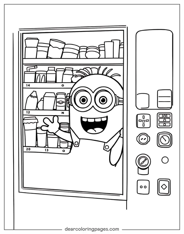 Minion Dibujo para Colorear - Minion en máquina expendedora