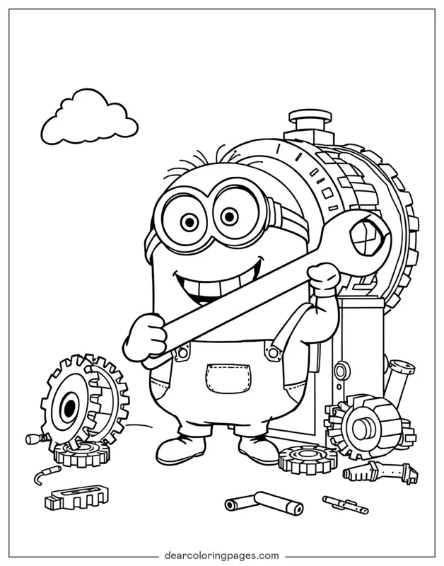 Minion Dibujo para Colorear - Minion sosteniendo una llave inglesa