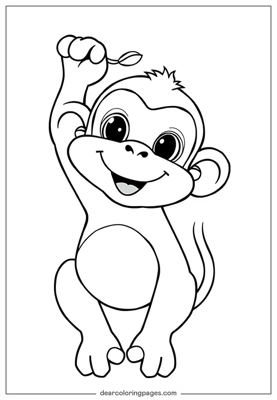 Monkey Coloring Page - Cartoon Style Monkey