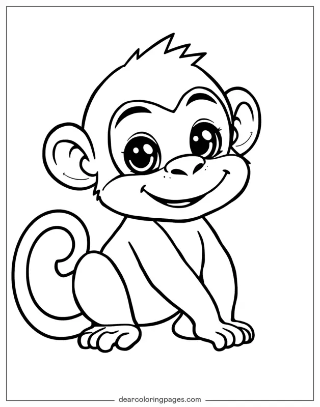 Monkey Coloring Page - Cartoon Monkey
