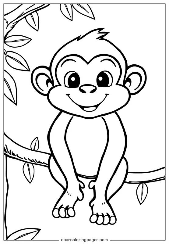 Monkey Coloring Page - Cartoon Style Monkey