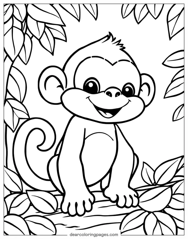 Monkey Coloring Page - Cute Monkey