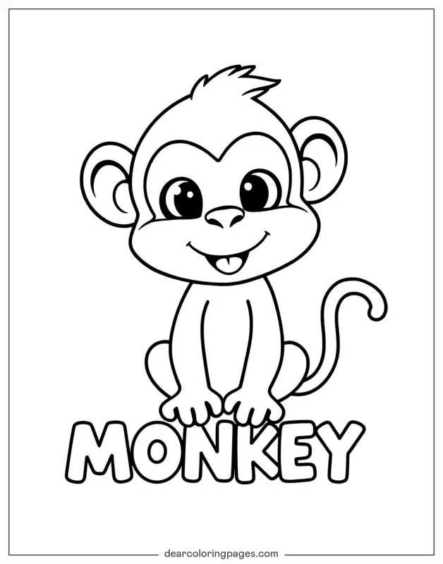 Monkey Coloring Page - Monkey With Text