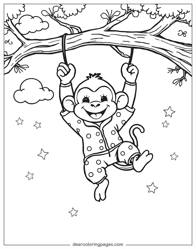 Monkey Coloring Page - Monkey Dressed in Pajamas
