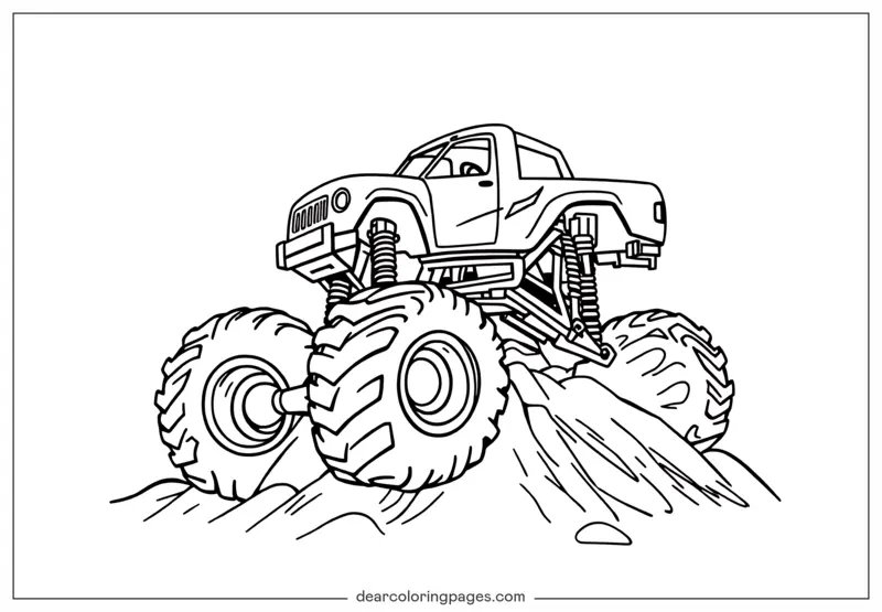 Monster Truck Disegno da Colorare - Camion Mostro Oltre gli Ostacoli