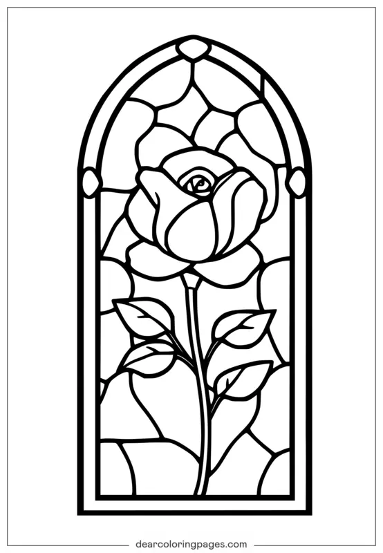 Rosa Desenho para Colorir - Desenho para Colorir Rosa Vitral - Design Arte Mosaico Janela