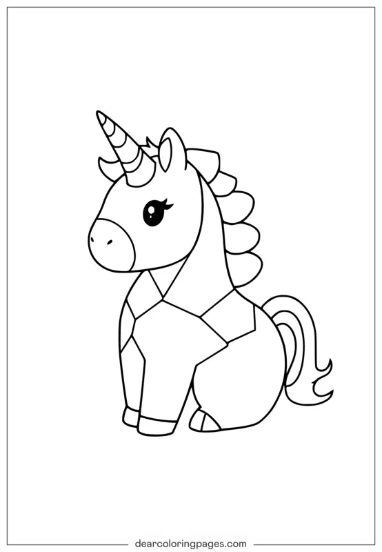 Unicorno Disegno da Colorare - Disegno da Colorare Unicorno Mosaico Facile - Blocchi Grandi