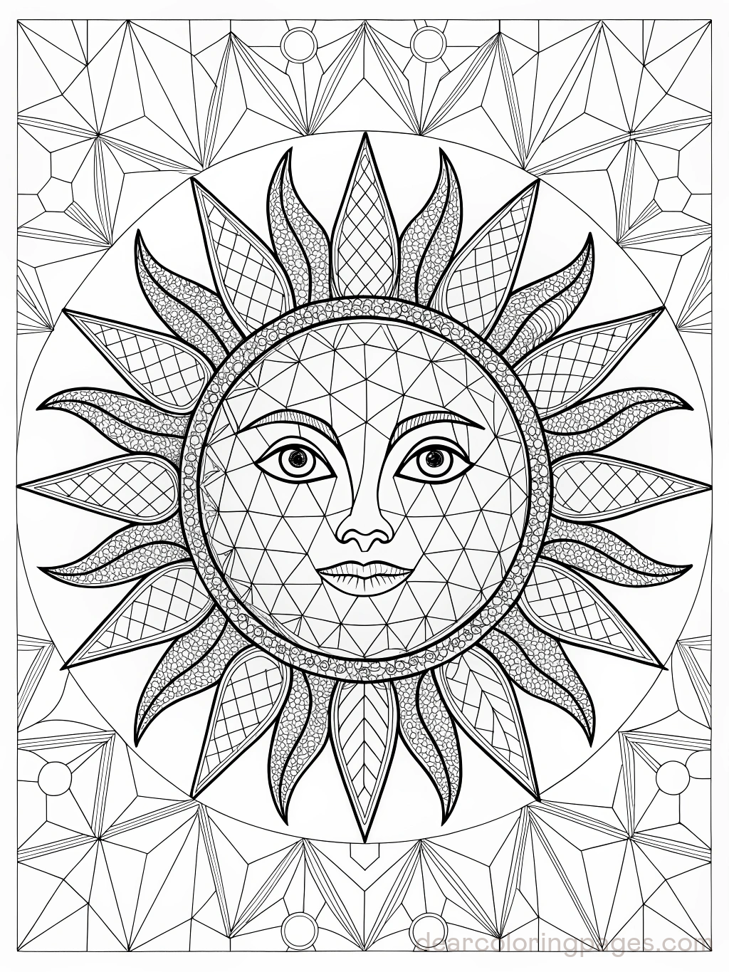 Mosaic Coloring Page - Sun Mosaic