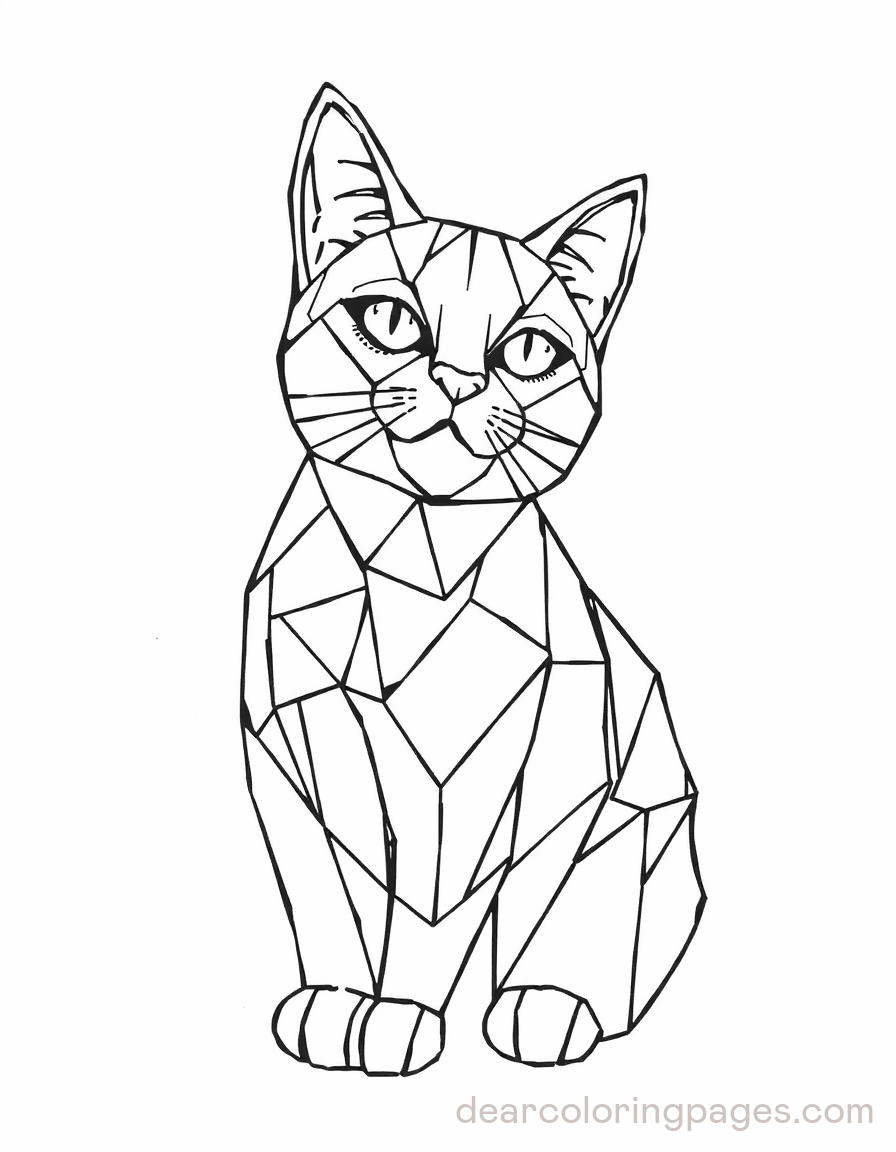 Mosaic Coloring Page - Cat with Mosaic Patterns