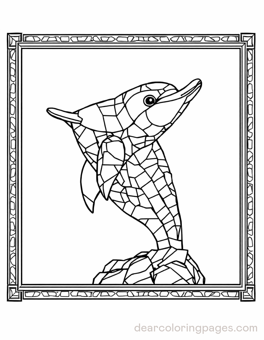 Mosaic Coloring Page - Stained Glass Dolphin