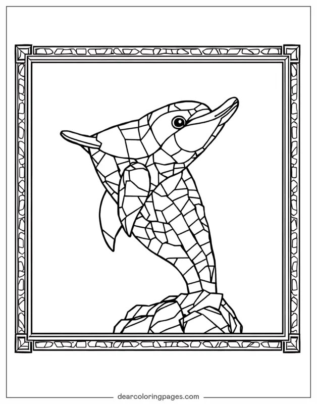 Coloriage de Dauphin – Dauphin en vitrail
