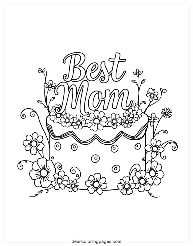Coloriage de Fête des Mères – Meilleure Maman Gâteau