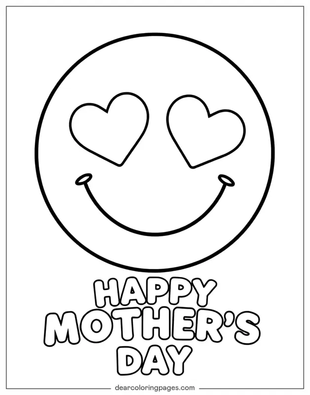 Coloriage de Fête des Mères – Emoji de visage souriant avec HAPPY MOTHER'S DAY