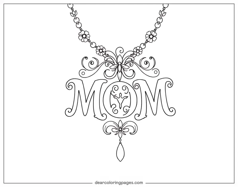 Coloriage de Fête des Mères – Conception de pendentif MOM orné