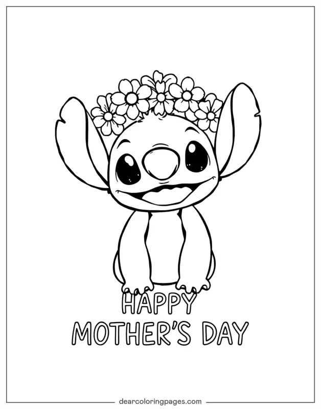 Coloriage de Fête des Mères – Stitch Joyeuse fête des mères
