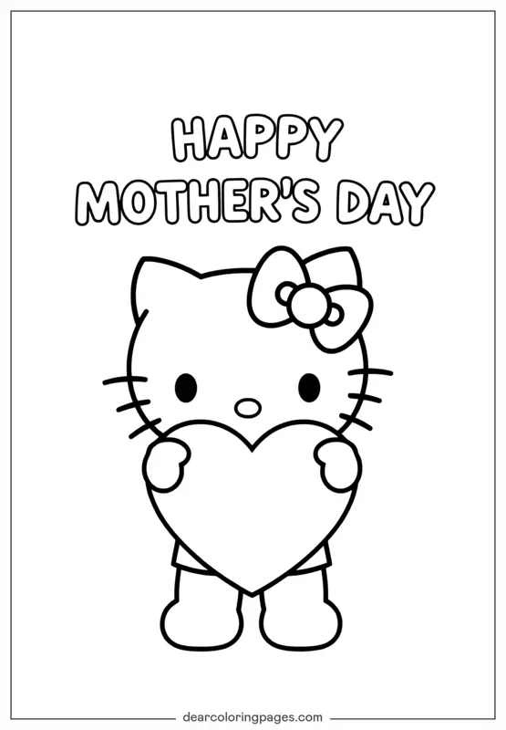 Coloriage de Fête des Mères – Hello Kitty Coloriage pour la Fête des Mères