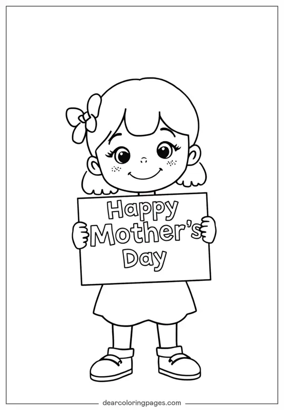 Coloriage de Fête des Mères – Message Heureux de la Fête des Mères de l'Enfant
