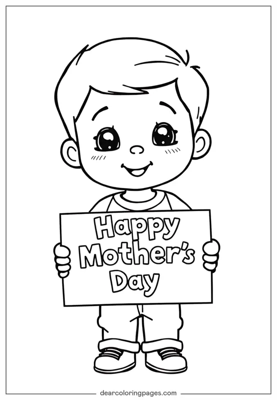 Coloriage de Fête des Mères – Message Heureux de la Fête des Mères de l'Enfant