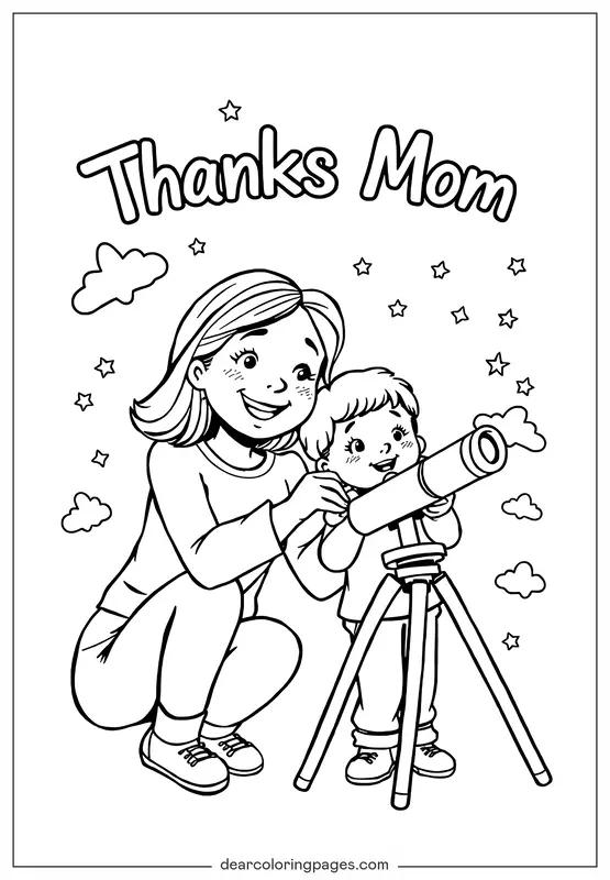 Coloriage de Fête des Mères – Merci maman de m'avoir aidé à atteindre les étoiles