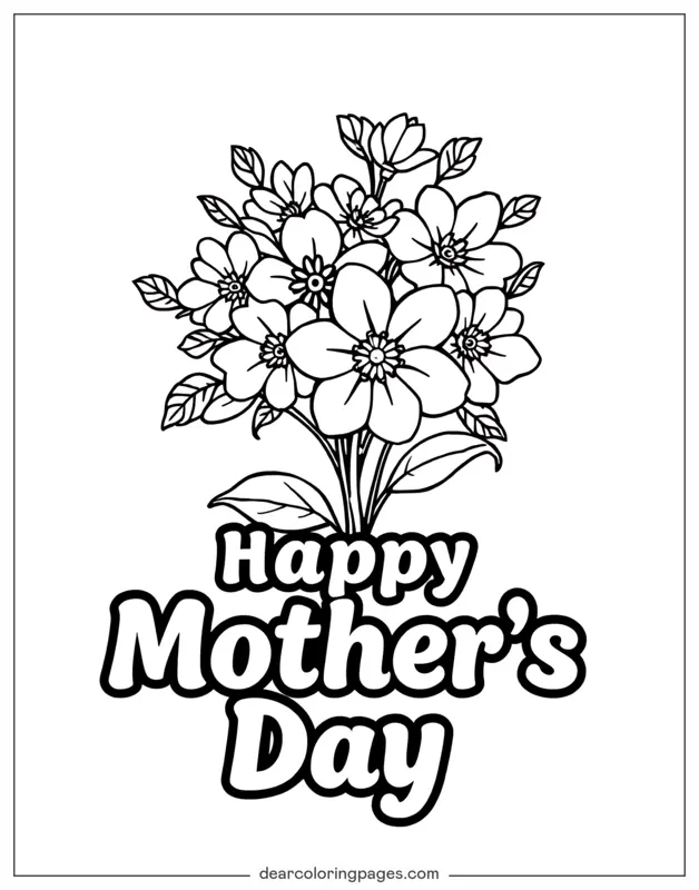 Coloriage de Fête des Mères – Bouquet de Fleurs et Bonne Fête des Mères