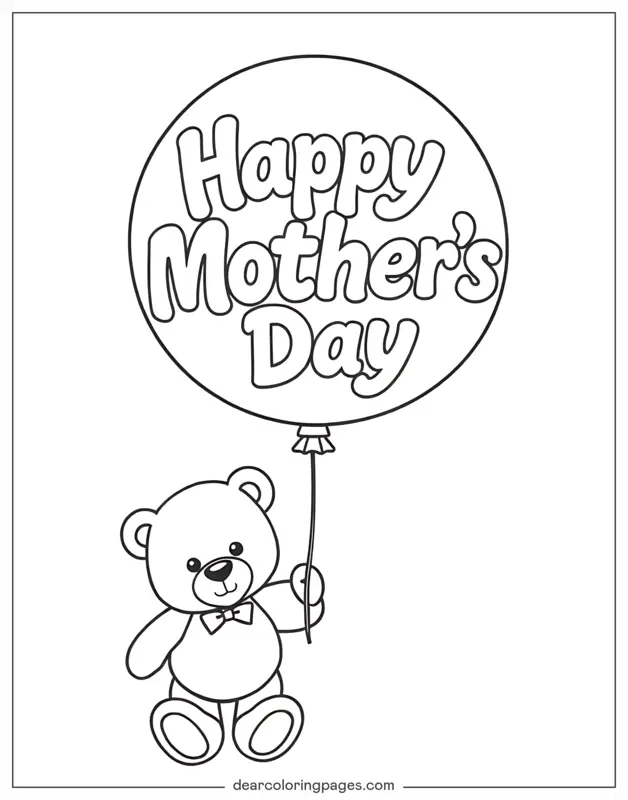 Coloriage de Fête des Mères – Joyeuse fête des mères Teddy Balloon
