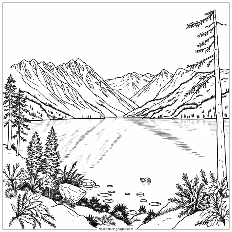 산 색칠공부 - 산의 고요한 호수