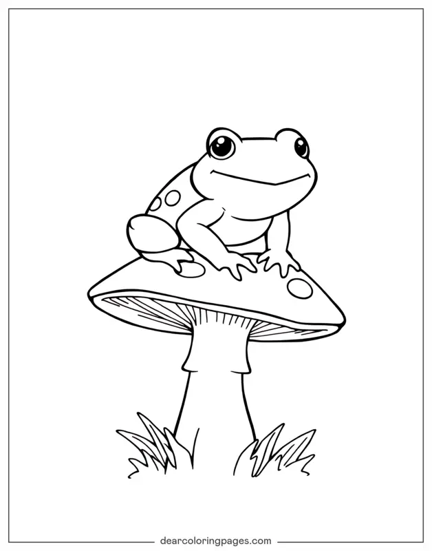 Seta Dibujo para Colorear - Rana en un hongo