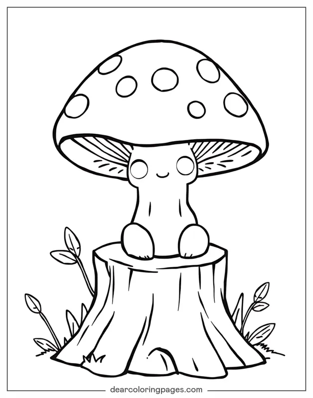 Seta Dibujo para Colorear - Hongo en tocón de árbol