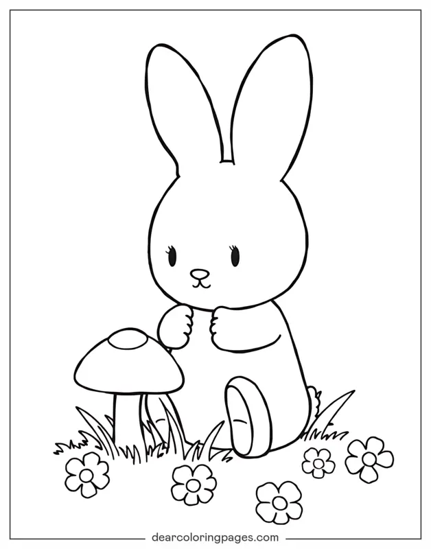 Seta Dibujo para Colorear - Conejito y un pequeño hongo