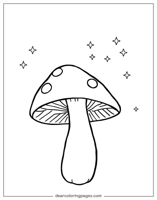 Seta Dibujo para Colorear - Hongo con Estrellas
