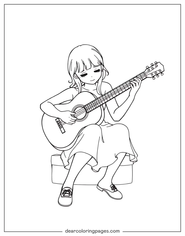Música Dibujo para Colorear - Chica tocando la guitarra