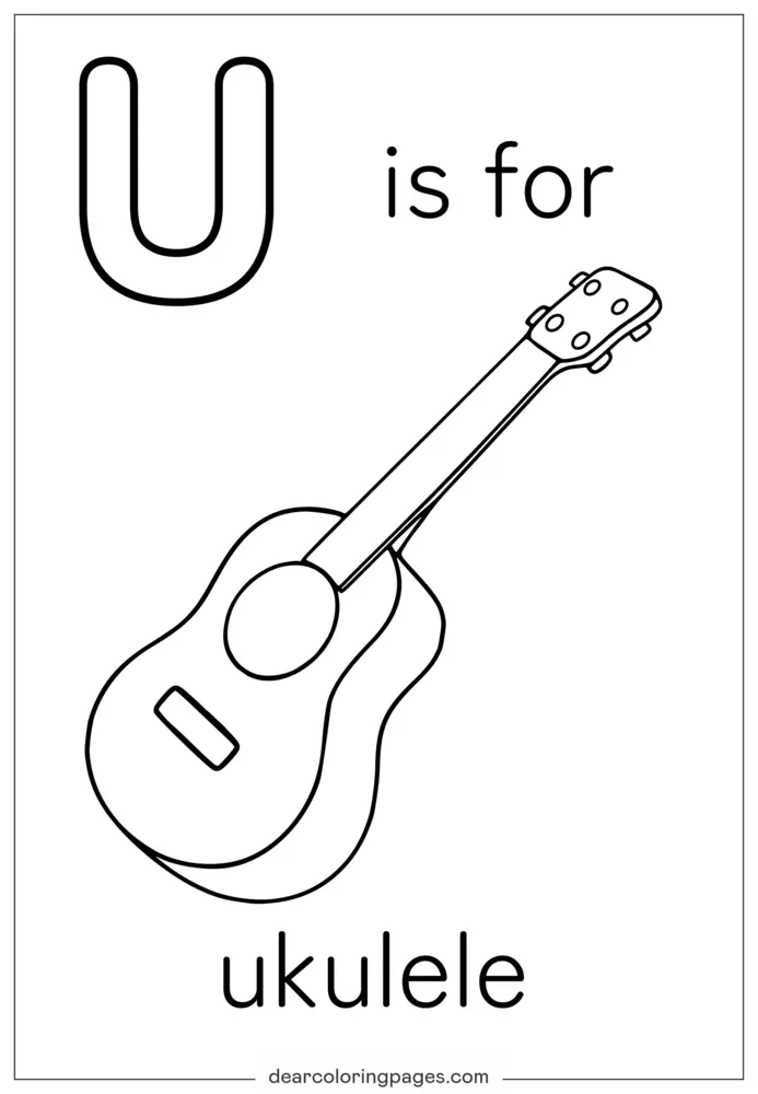 Letra U es para Ukulele Dibujo para Colorear
