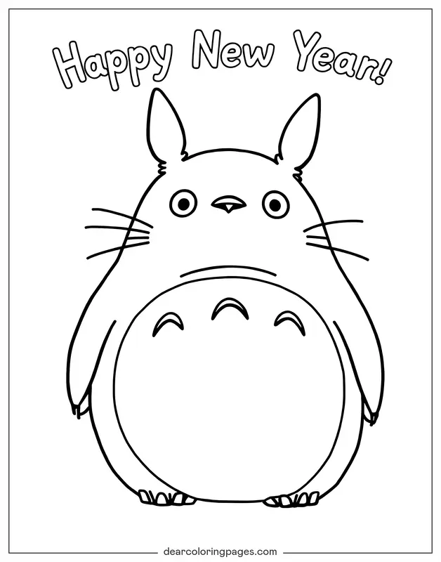 Capodanno Disegno da Colorare - Totoro di Capodanno