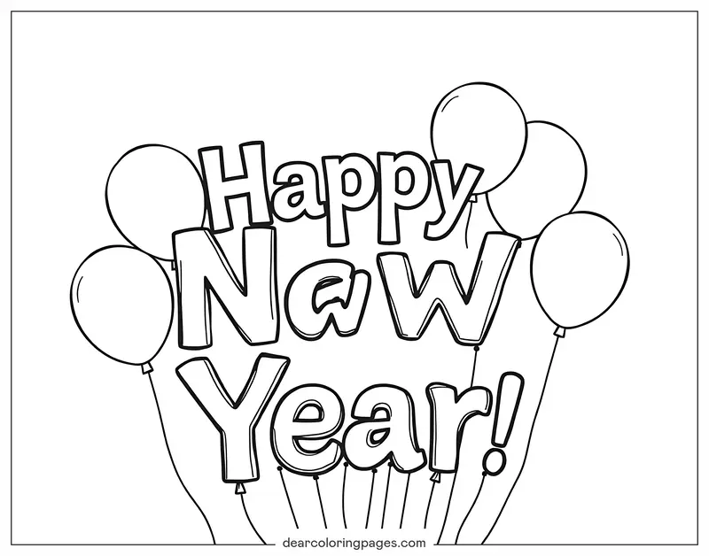 Capodanno Disegno da Colorare - Felice Anno Nuovo