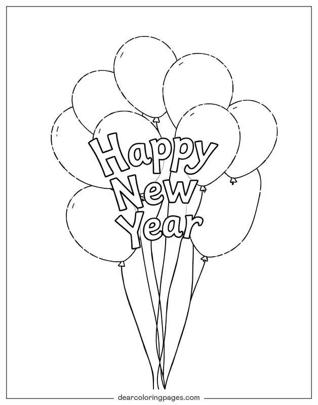 Capodanno Disegno da Colorare - Buon Anno con Palloncini